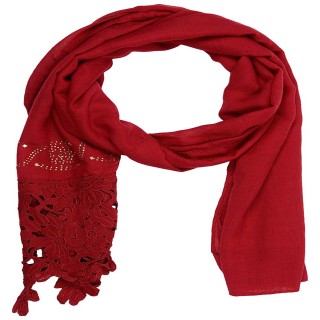 Designer Half Net Diamond Stole- Ruby Red